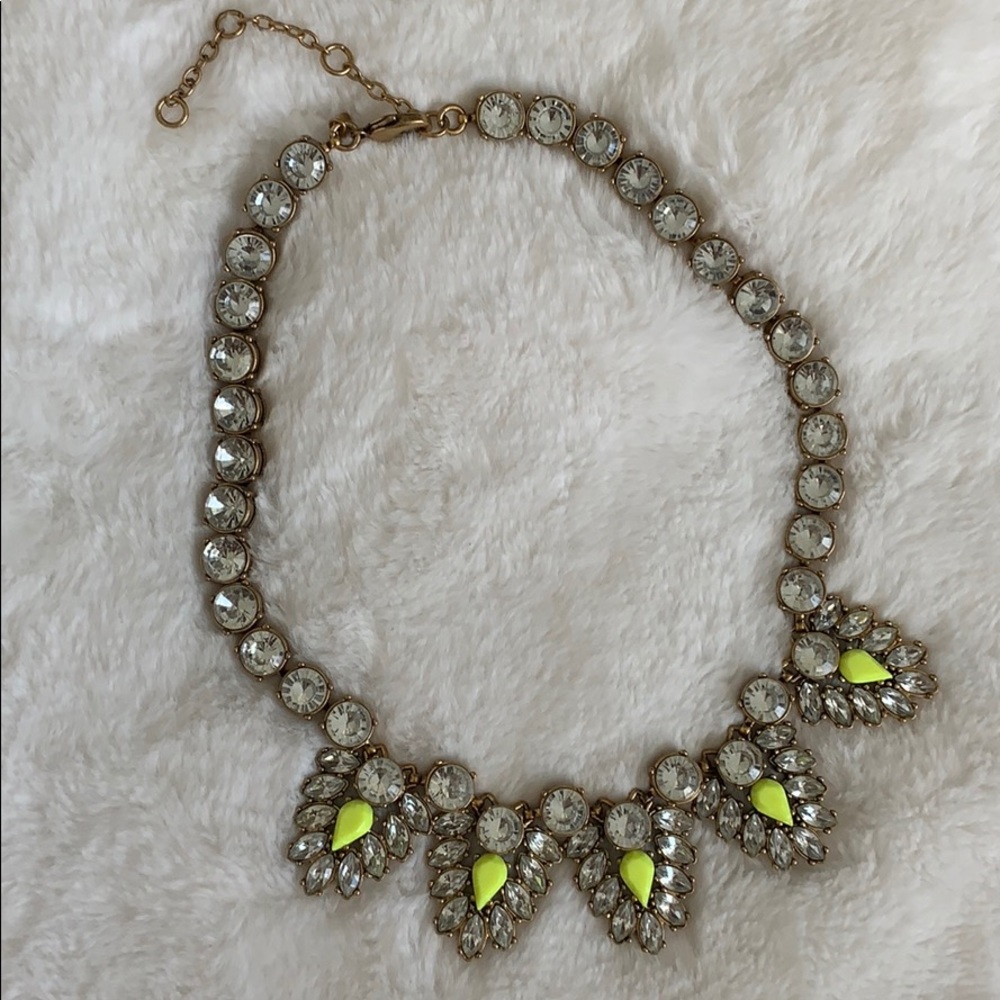 J. Crew Neon Yellow Crystal Leaf Necklace